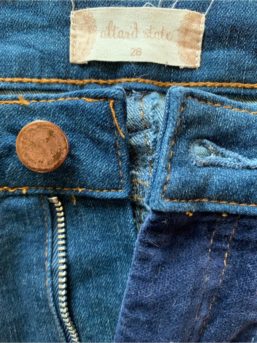 Altar'd State Mixed Fabric Corduroy Denim Striped Flare Jeans Size 28 Stretch - Picture 6 of 8